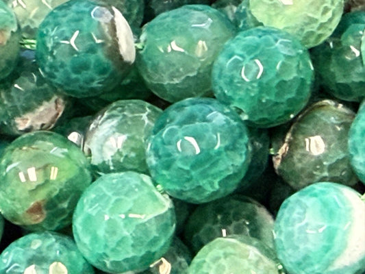 Fire Agate Beads | Green White Faceted Round Gemstone Beads - 6mm 8mm 10mm 12mm  Available