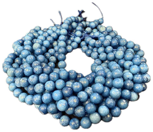 Faceted Jade Beads | Dyed Steel Blue Round Gemstone Beads -6mm 8mm 10mm 12mm Available