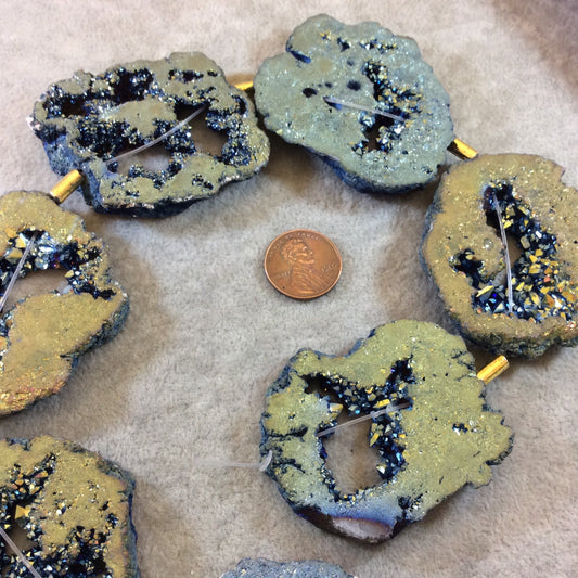 Druzy Slab Beads | Druzy Geode Slab Beads | 6-8 beads Approx. | Silver Gold Brown Blue Green Red Purple