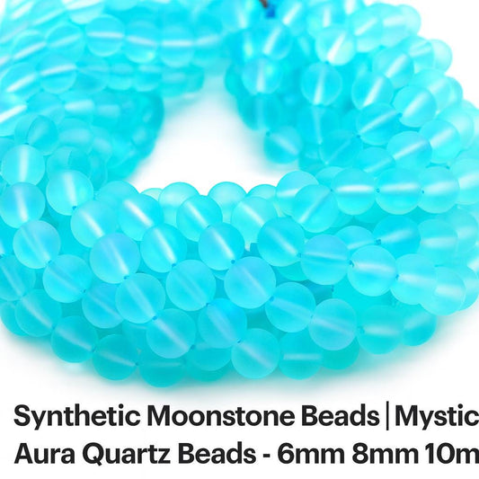 Turquoise Holographic Glass Beads: Synthetic Moonstone, Aura Quartz, Jewelry Supply