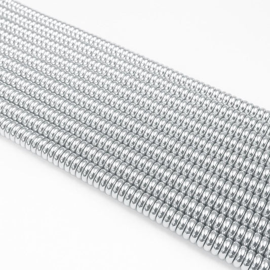 Silver Finish Hematite Spacer Beads: 6mm Round Disc, 16 Inch Strand