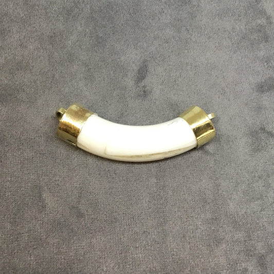 Ox Bone Crescent Pendant - Ivory Tusk with Gold Caps (58mm)