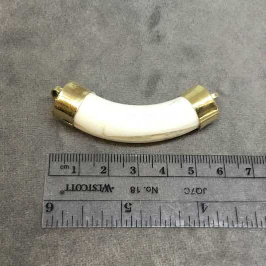 Ox Bone Crescent Pendant - Ivory Tusk with Gold Caps (58mm)