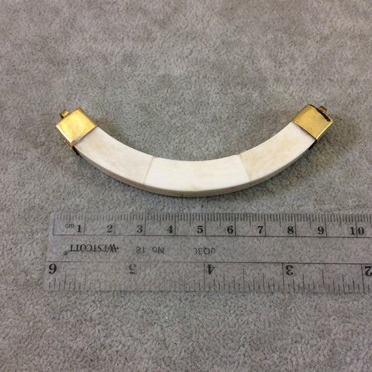 Ox Bone Crescent Pendant - White Ivory Tusk with Gold Caps