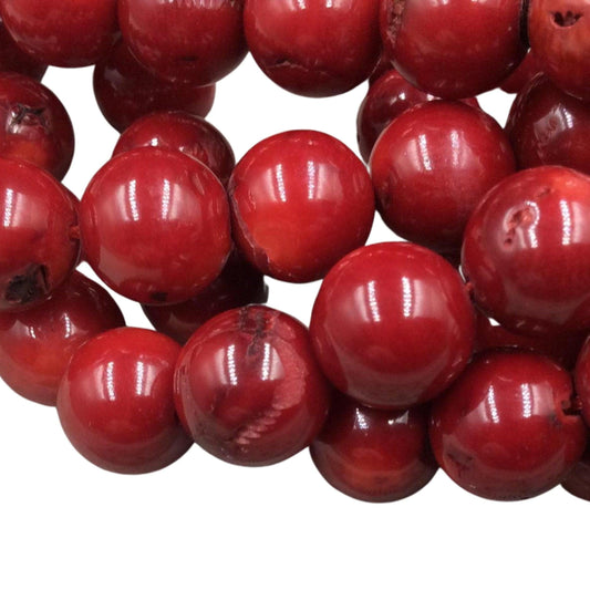 Dyed Red Coral Beads - 11mm Round, Glossy Finish - 15.5" Strand