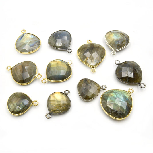 Labradorite Bezel | 16mm, 18mm, 20mm | Heart Shaped Pendants and Connectors