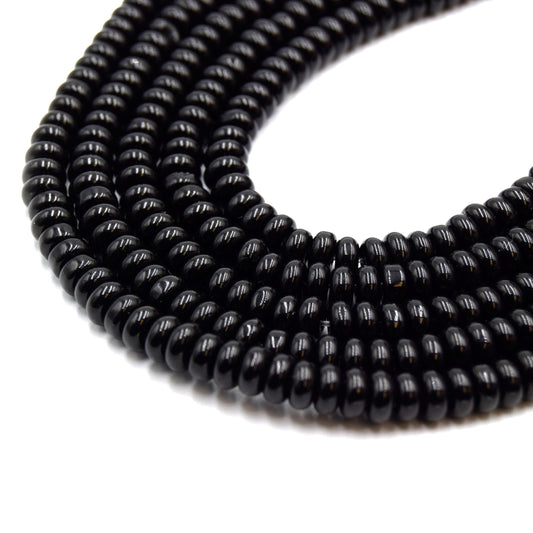 Black Glass Rondelle Beads - 6mm & 8mm