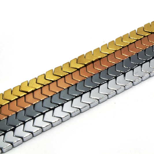 Hematite Beads | 6mm Chevron Shaped Natural Gemstone Beads - Gold Bronze Silver and Black