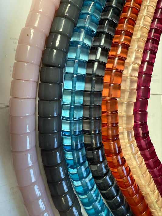 20×14mm Resin Heishi Beads  Large Beads 25pc Full Strand, Lightweight Chunky Statement Necklace Beads, Vibrant Caribbean Blue, Light Pink,