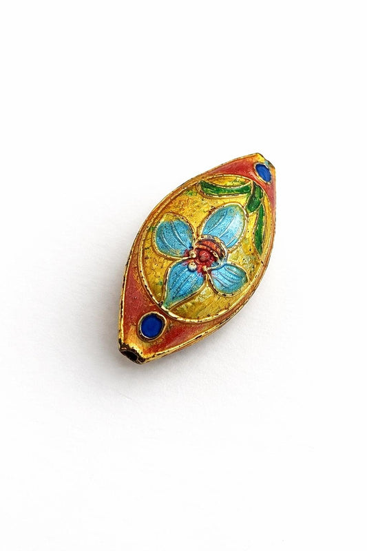 Cloisonné 14mm x 24mm Enamel Floral Metal Marquise shape Statement Bead for Jewelry Making | Sold Individually