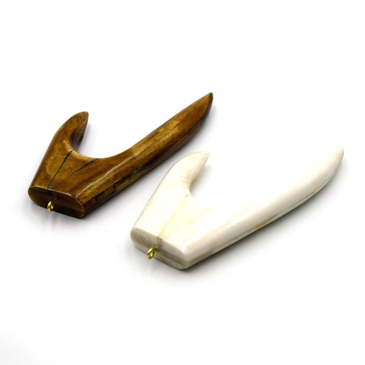 Ox Bone Antler Shaped Pendant with Gold Plated Ring - White & Brown