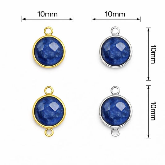 10mm Round Sapphire Bezels - 14k Gold Vermeil and Sterling Silver Pendants and Connectors for Permanent Jewelry - Non Tarnish Charms