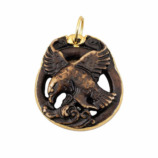 Hand Carved Ox Bone Eagle Pendant  Gold Electroplated Tribal Charm