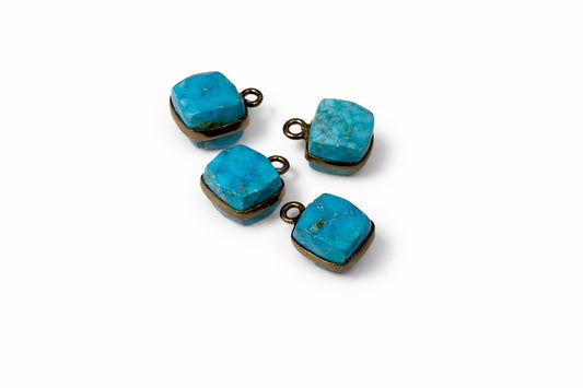 8mm Cubed Howlite Turquoise Pendant | Gunmetal Bezel Charm| Jewelry Making Supply | Earring & Necklace Charm