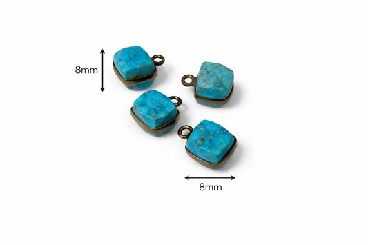 8mm Cubed Howlite Turquoise Pendant | Gunmetal Bezel Charm| Jewelry Making Supply | Earring & Necklace Charm