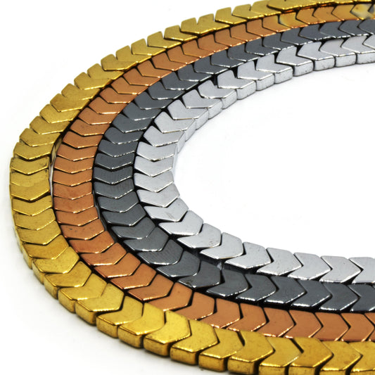Hematite Beads | 6mm Chevron Shaped Natural Gemstone Beads - Gold Bronze Silver and Black