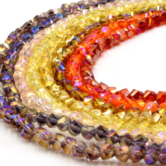Faceted Chinese Crystal Beads: 4mm Twisted Round Shaped Glass Beads