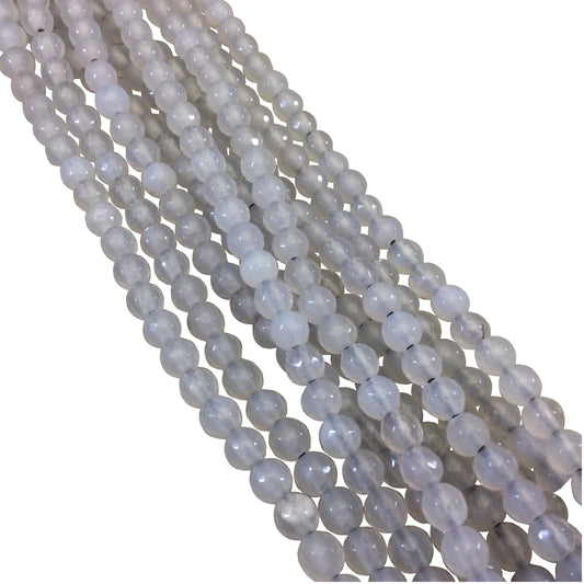 White Agate Beads | Natural White Agate Faceted Glossy Round/Ball Shaped Beads With 1.5mm/ 2mm Holes - 7" Strand