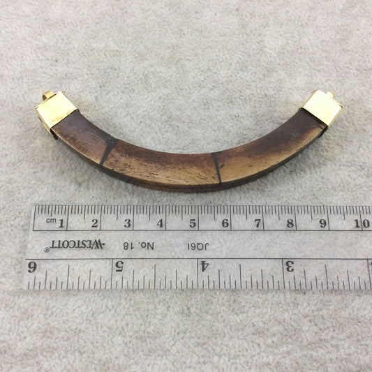 Warm Brown Ox Bone Crescent Pendant - Double Ended Tusk, 95mm