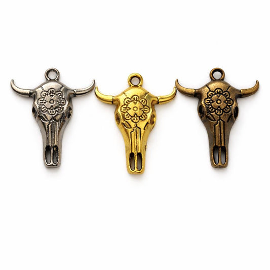 Steer Skull Pendant Charm  Bull Head Focal in Gold Silver Brass for Jewelry Making