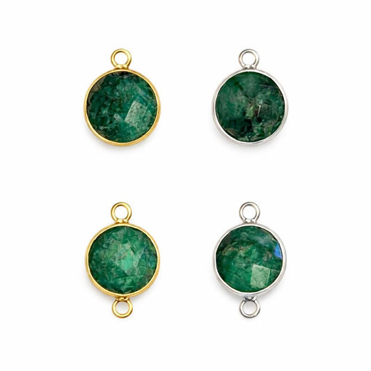 10mm Round Emerald Bezels - 14k Gold Vermeil and Sterling Silver Pendants and Connectors for Permanent Jewelry - Non Tarnish Charms