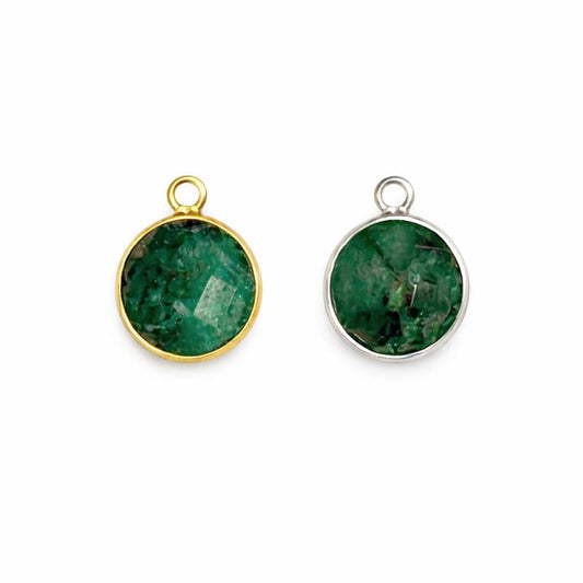 10mm Round Emerald Bezels - 14k Gold Vermeil and Sterling Silver Pendants and Connectors for Permanent Jewelry - Non Tarnish Charms