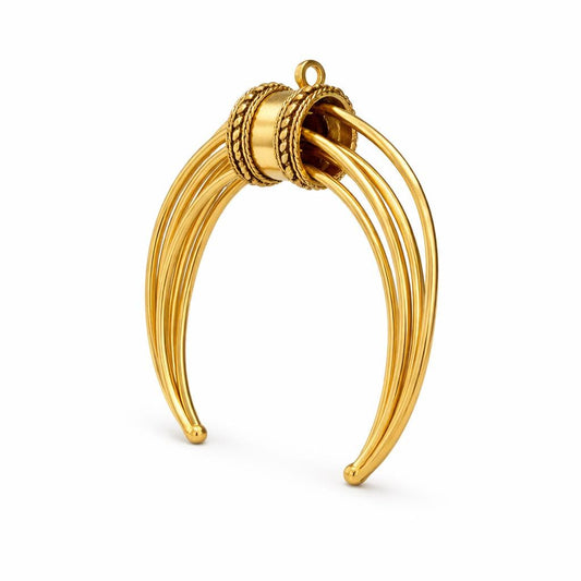 Gold Crescent Focal Pendant Boho Tribal Necklace Centerpiece | Large Arc Metal Pendant | Jewelry Making Supply