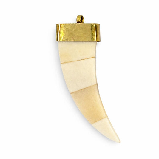 Natural Bone Tusk Pendant  Gold Cap Tribal Fang Charm