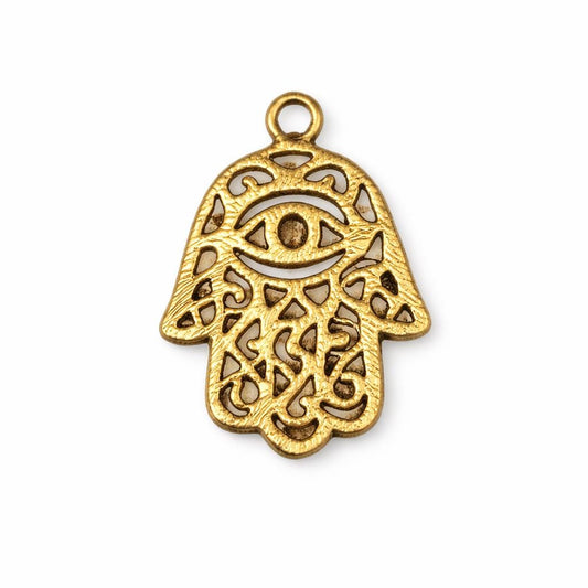 Hamsa Filigree Pendant  Brushed Gold Plated Copper Jewelry Component (Pack of 10)