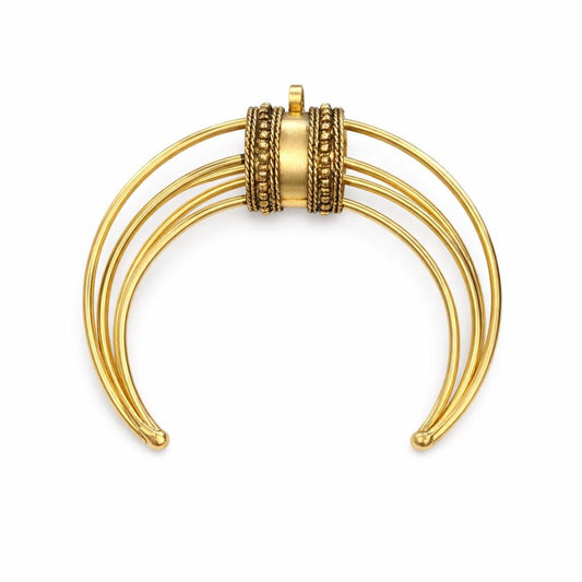 Gold Crescent Focal Pendant Boho Tribal Necklace Centerpiece | Large Arc Metal Pendant | Jewelry Making Supply