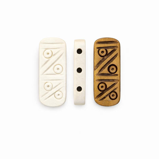 Carved Ox Bone Tribal Bead, Boho Jewelry Connector / 3 Hole Connector