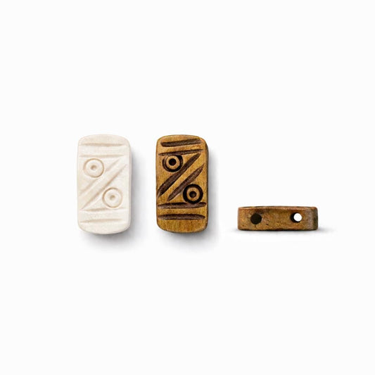Carved Ox Bone Tribal Bead, Two Hole Rectangle Spacer