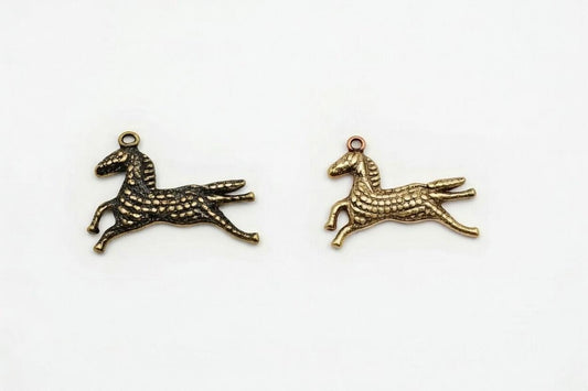 Textured Galloping Horse Charm Pendant  Antique Gold, Rose Gold Equestrian Jewelry Supply