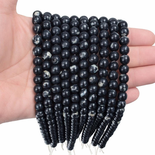 Black Howlite MOP Beads, Natural Gemstone Round Beads 6mm 8mm 10mm 12mm, Jewelry Making Supplies, DIY Bracelet Necklace Beads