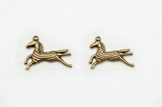 Textured Galloping Horse Charm Pendant  Antique Gold, Rose Gold Equestrian Jewelry Supply