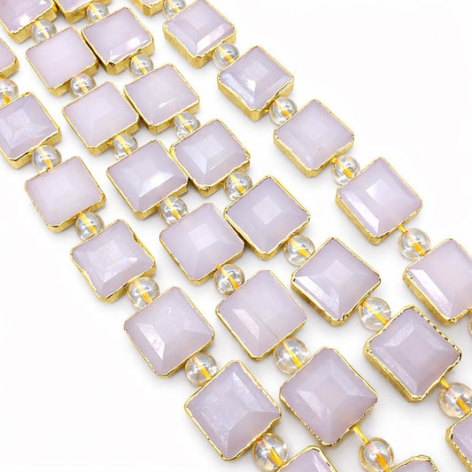 Gold Electroplated Faceted Grey Crystal Square Beads  Glossy Finish Strand