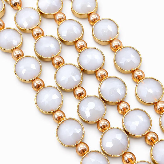 Gold Electroplated Faceted Crystal Round Beads  Glossy Opaque Grey (7" Strand)