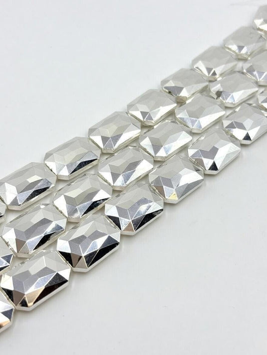 Large Silver Faceted Crystal Beads, 25x35mm Chinese Glass Focal Beads (12pc Strand)