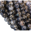 10mm Faceted Round Black/Gray Dragon Vein Agate Beads - 15" Strand (Approximately 38 Beads per Strand) - Natural Semi-Precious Gemstone