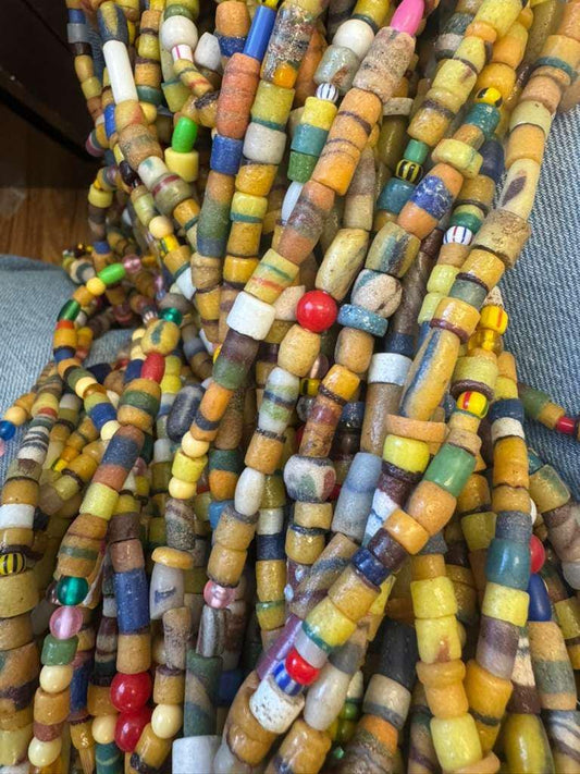 Ghanaian Multicolor Trade Beads – 36" Strand 8mm Assorted Shape Ghana Glass Beads