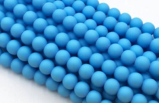Matte Caribbean Blue Dyed Jade Beads  Smooth Round 4-12mm Strand (14.5")
