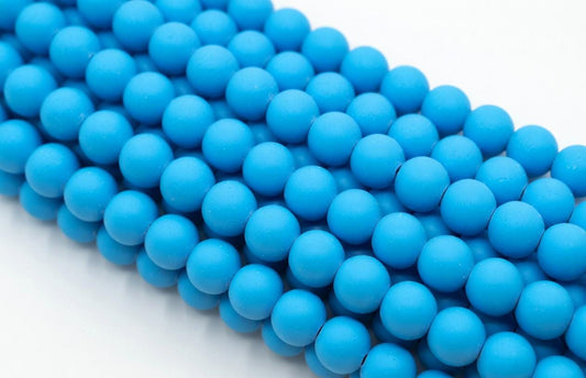 Matte Caribbean Blue Dyed Jade Beads  Smooth Round 4-12mm Strand (14.5")