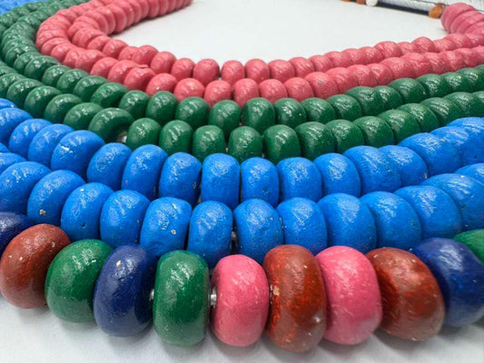 Moroccan Clay Rondelle Beads  14mm x 7mm Vibrant Handmade Colors