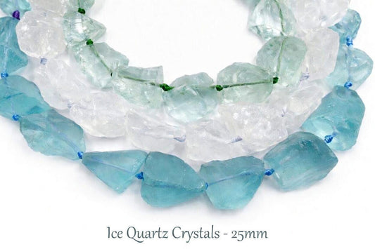 Ice Quartz Rough Cut Beads Strand  14 Beads | 25mm