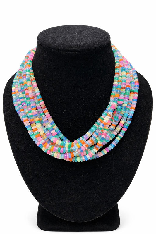 Ethiopian Opal Beads – 4mm Smooth Rondelle Rainbow Gemstone Strand for Jewelry Making