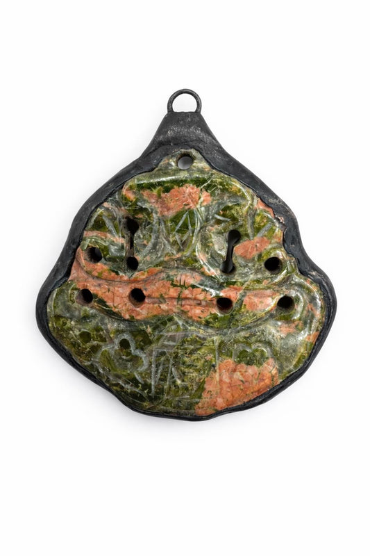 52mm Unakite Soldered Pendant  Natural Green & Pink Gemstone Pendant