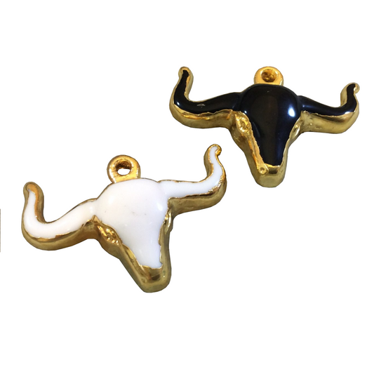 Large Gold Electroplated Acrylic Bull/Steer Skull Shaped Focal Pendants - Measuring 50mm x 32mm Approximately - Two Colors (White or Black)