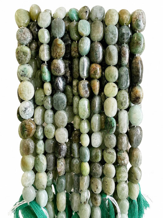 Natural Sakota Emerald Pebble Beads 10x14mm | Polished Green Gemstone Strand for Jewelry Making