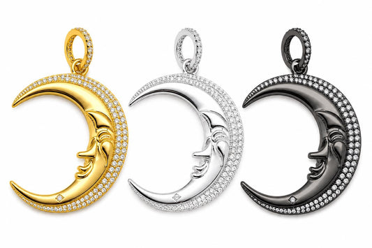 Celestial Crescent Moon Pendant with White CZ