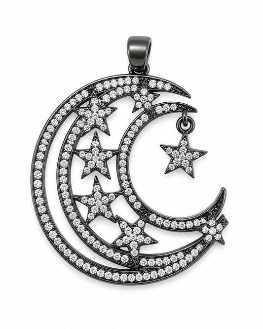 Crescent Moon and Stars CZ Pendant | Celestial Moon Charm